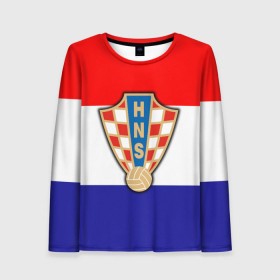 Женский лонгслив 3D с принтом Сборная Хорватии флаг , 100% полиэстер | длинные рукава, круглый вырез горловины, полуприлегающий силуэт | европы | хорватия | чемпионат мира | чм