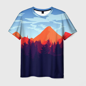 Мужская футболка 3D с принтом Firewatch collection , 100% полиэфир | прямой крой, круглый вырез горловины, длина до линии бедер | art | campo santo | firewatch | game | горы | закат | игра | лес | пейзаж | пожарный дозор | солнце | холмы
