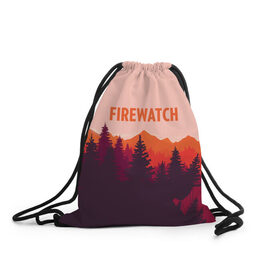 Рюкзак-мешок 3D с принтом FIREWATCH , 100% полиэстер | плотность ткани — 200 г/м2, размер — 35 х 45 см; лямки — толстые шнурки, застежка на шнуровке, без карманов и подкладки | art | campo santo | firewatch | game | горы | закат | игра | лес | пейзаж | пожарный дозор | солнце | холмы