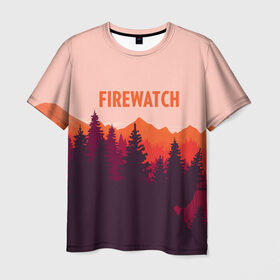 Мужская футболка 3D с принтом FIREWATCH , 100% полиэфир | прямой крой, круглый вырез горловины, длина до линии бедер | Тематика изображения на принте: art | campo santo | firewatch | game | горы | закат | игра | лес | пейзаж | пожарный дозор | солнце | холмы