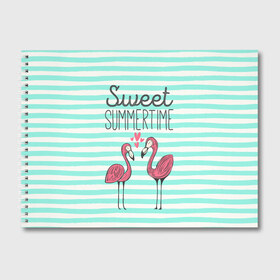 Альбом для рисования с принтом Sweet Summer Time , 100% бумага
 | матовая бумага, плотность 200 мг. | Тематика изображения на принте: animal | art | flamingo | love | pink | summer | sweet | time | арт | белый | бирюзовый | жара | животное | лето | любовь | матроска | полоски | рисунок | розовый | роман | сердечки | сердце | серый | фламинго | черный