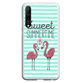 Чехол для Honor P30 с принтом Sweet Summer Time , Силикон | Область печати: задняя сторона чехла, без боковых панелей | animal | art | flamingo | love | pink | summer | sweet | time | арт | белый | бирюзовый | жара | животное | лето | любовь | матроска | полоски | рисунок | розовый | роман | сердечки | сердце | серый | фламинго | черный