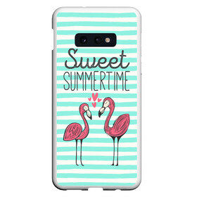 Чехол для Samsung S10E с принтом Sweet Summer Time , Силикон | Область печати: задняя сторона чехла, без боковых панелей | animal | art | flamingo | love | pink | summer | sweet | time | арт | белый | бирюзовый | жара | животное | лето | любовь | матроска | полоски | рисунок | розовый | роман | сердечки | сердце | серый | фламинго | черный