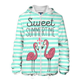 Мужская куртка 3D с принтом Sweet Summer Time , ткань верха — 100% полиэстер, подклад — флис | прямой крой, подол и капюшон оформлены резинкой с фиксаторами, два кармана без застежек по бокам, один большой потайной карман на груди. Карман на груди застегивается на липучку | Тематика изображения на принте: animal | art | flamingo | love | pink | summer | sweet | time | арт | белый | бирюзовый | жара | животное | лето | любовь | матроска | полоски | рисунок | розовый | роман | сердечки | сердце | серый | фламинго | черный