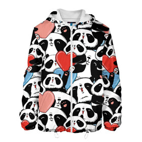 Мужская куртка 3D с принтом Пандяшки , ткань верха — 100% полиэстер, подклад — флис | прямой крой, подол и капюшон оформлены резинкой с фиксаторами, два кармана без застежек по бокам, один большой потайной карман на груди. Карман на груди застегивается на липучку | Тематика изображения на принте: baby | cute | fun | gift | happy | heart | panda | paw | smile | белый | красный | лапа | малыш | милый | мягкий | нежный | няшный | панда | подарок | радость | розовый | сердце | счастье | сюрприз | улыбка | черный