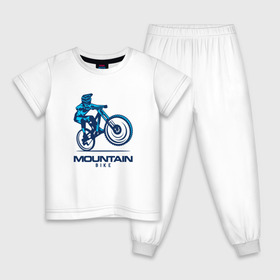 Детская пижама хлопок с принтом Велосипед , 100% хлопок |  брюки и футболка прямого кроя, без карманов, на брюках мягкая резинка на поясе и по низу штанин
 | Тематика изображения на принте: downhill | байк | велосипед | велоспорт | горный | горы | спорт