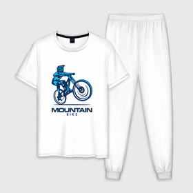 Мужская пижама хлопок с принтом Велосипед , 100% хлопок | брюки и футболка прямого кроя, без карманов, на брюках мягкая резинка на поясе и по низу штанин
 | downhill | байк | велосипед | велоспорт | горный | горы | спорт