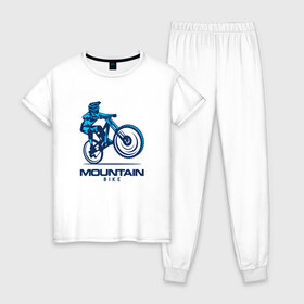 Женская пижама хлопок с принтом Велосипед , 100% хлопок | брюки и футболка прямого кроя, без карманов, на брюках мягкая резинка на поясе и по низу штанин | downhill | байк | велосипед | велоспорт | горный | горы | спорт