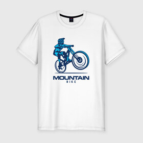 Мужская футболка премиум с принтом Велосипед , 92% хлопок, 8% лайкра | приталенный силуэт, круглый вырез ворота, длина до линии бедра, короткий рукав | downhill | байк | велосипед | велоспорт | горный | горы | спорт
