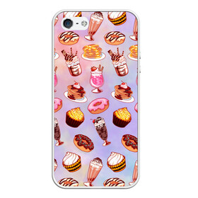Чехол для iPhone 5/5S матовый с принтом Очень Сладкий Паттерн , Силикон | Область печати: задняя сторона чехла, без боковых панелей | блины | вкусняшка | еда | кекс | клубника | коктейль | мороженое | панкейк | пончик | сладости