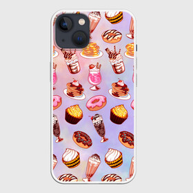 Чехол для iPhone 13 с принтом Очень Сладкий Паттерн ,  |  | блины | вкусняшка | еда | кекс | клубника | коктейль | мороженое | панкейк | пончик | сладости