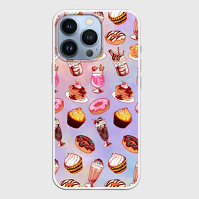Чехол для iPhone 13 Pro с принтом Очень Сладкий Паттерн ,  |  | блины | вкусняшка | еда | кекс | клубника | коктейль | мороженое | панкейк | пончик | сладости
