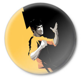 Значок с принтом Bruce Lee ,  металл | круглая форма, металлическая застежка в виде булавки | Тематика изображения на принте: bruce lee | актер | боец | воин | звезда | карате