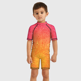 Детский купальный костюм 3D с принтом Солнечные мандалы , Полиэстер 85%, Спандекс 15% | застежка на молнии на спине | 