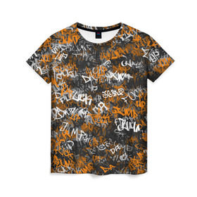 Женская футболка 3D с принтом Jump da f#ck up! , 100% полиэфир ( синтетическое хлопкоподобное полотно) | прямой крой, круглый вырез горловины, длина до линии бедер | slipknot | soulfly | u rban | белый | графити | граффити | камуфляж | надпись | оранжевый | черный