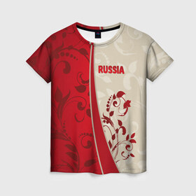 Женская футболка 3D с принтом Russia , 100% полиэфир ( синтетическое хлопкоподобное полотно) | прямой крой, круглый вырез горловины, длина до линии бедер | rus | russia | team | мира | российская | россия | рф | сборная | федерация | футбол | чемпионат