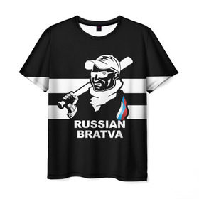 Мужская футболка 3D с принтом RUSSIAN BRATVA , 100% полиэфир | прямой крой, круглый вырез горловины, длина до линии бедер | mafia | russian | бандит | герб | мафия | россия | флаг