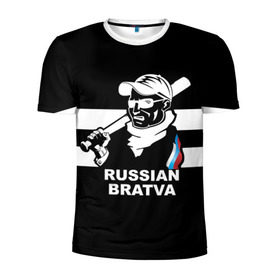 Мужская футболка 3D спортивная с принтом RUSSIAN BRATVA , 100% полиэстер с улучшенными характеристиками | приталенный силуэт, круглая горловина, широкие плечи, сужается к линии бедра | mafia | russian | бандит | герб | мафия | россия | флаг