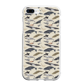 Чехол для iPhone 7Plus/8 Plus матовый с принтом Whales pattern , Силикон | Область печати: задняя сторона чехла, без боковых панелей | whale | акула | горбач | касатка | кашалот | кит | море | океан | рыбы | синий кит