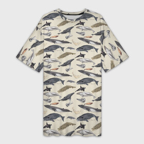 Платье-футболка 3D с принтом Whales pattern ,  |  | Тематика изображения на принте: whale | акула | горбач | касатка | кашалот | кит | море | океан | рыбы | синий кит