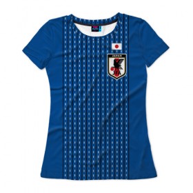 Женская футболка 3D с принтом Сборная Японии 2018 домашняя форма , 100% полиэфир ( синтетическое хлопкоподобное полотно) | прямой крой, круглый вырез горловины, длина до линии бедер | 