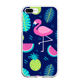 Чехол для iPhone 7Plus/8 Plus матовый с принтом Фламинго , Силикон | Область печати: задняя сторона чехла, без боковых панелей | flamingo | ананас | арбуз | летние | летняя | лето | листья | текстура | фламинго | фрукты