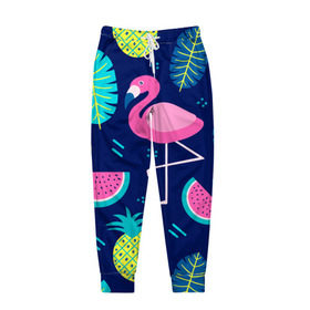 Мужские брюки 3D с принтом Фламинго , 100% полиэстер | манжеты по низу, эластичный пояс регулируется шнурком, по бокам два кармана без застежек, внутренняя часть кармана из мелкой сетки | flamingo | ананас | арбуз | летние | летняя | лето | листья | текстура | фламинго | фрукты