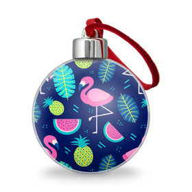Ёлочный шар с принтом Фламинго , Пластик | Диаметр: 77 мм | flamingo | ананас | арбуз | летние | летняя | лето | листья | текстура | фламинго | фрукты