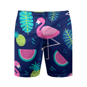 Мужские шорты 3D спортивные с принтом Фламинго ,  |  | flamingo | ананас | арбуз | летние | летняя | лето | листья | текстура | фламинго | фрукты