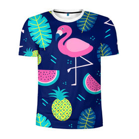 Мужская футболка 3D спортивная с принтом Фламинго , 100% полиэстер с улучшенными характеристиками | приталенный силуэт, круглая горловина, широкие плечи, сужается к линии бедра | flamingo | ананас | арбуз | летние | летняя | лето | листья | текстура | фламинго | фрукты