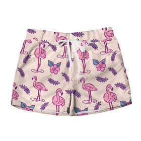 Женские шорты 3D с принтом Фламинго , 100% полиэстер | прямой крой, два кармана без застежек по бокам. Мягкая трикотажная резинка на поясе, внутри которой широкие завязки. Длина до середины бедра | 