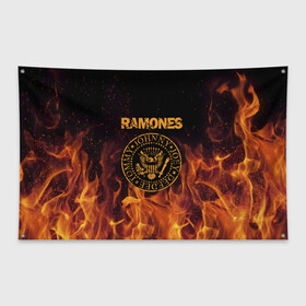 Флаг-баннер с принтом Ramones , 100% полиэстер | размер 67 х 109 см, плотность ткани — 95 г/м2; по краям флага есть четыре люверса для крепления | ramones | джонни | джоуи | ди ди томми | рамон | рамонес | рамоун | рамоунз | рамоунс | рок группа