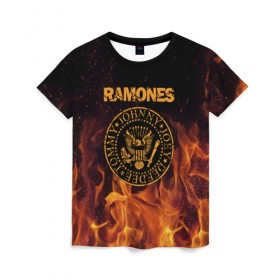 Женская футболка 3D с принтом Ramones , 100% полиэфир ( синтетическое хлопкоподобное полотно) | прямой крой, круглый вырез горловины, длина до линии бедер | ramones | джонни | джоуи | ди ди томми | рамон | рамонес | рамоун | рамоунз | рамоунс | рок группа