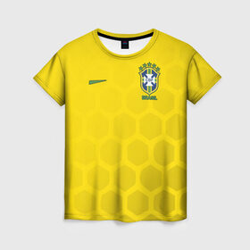 Женская футболка 3D с принтом Сборная Бразилии узор соты , 100% полиэфир ( синтетическое хлопкоподобное полотно) | прямой крой, круглый вырез горловины, длина до линии бедер | brazil | championship | cup | football | team | world | бразилия | форма | футбол | чемпионат мира | чм