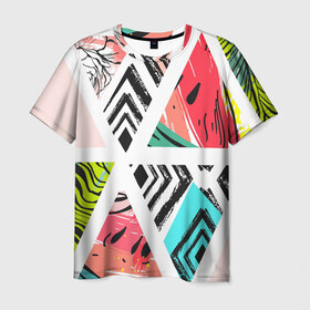 Мужская футболка 3D с принтом Summer , 100% полиэфир | прямой крой, круглый вырез горловины, длина до линии бедер | abstract | abstraction | geometry | summer | абстракция | арбуз | геометрия | лето | линии | полосы | фрукты