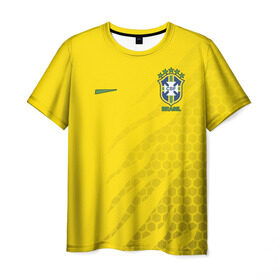 Мужская футболка 3D с принтом Бразилия форма с узором , 100% полиэфир | прямой крой, круглый вырез горловины, длина до линии бедер | brasil | brazilian | cup | fifa | footbal | national | soccer | time | world | бразилия | сборная бразилии | сетка | соты | футбол | футбольная форма
