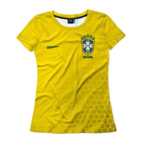 Женская футболка 3D с принтом Бразилия форма с узором , 100% полиэфир ( синтетическое хлопкоподобное полотно) | прямой крой, круглый вырез горловины, длина до линии бедер | brasil | brazilian | cup | fifa | footbal | national | soccer | time | world | бразилия | сборная бразилии | сетка | соты | футбол | футбольная форма