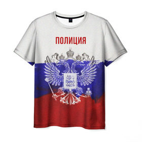 Мужская футболка 3D с принтом Полиция Российский флаг , 100% полиэфир | прямой крой, круглый вырез горловины, длина до линии бедер | 