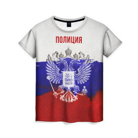 Женская футболка 3D с принтом Полиция Российский флаг , 100% полиэфир ( синтетическое хлопкоподобное полотно) | прямой крой, круглый вырез горловины, длина до линии бедер | 