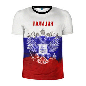 Мужская футболка 3D спортивная с принтом Полиция Российский флаг , 100% полиэстер с улучшенными характеристиками | приталенный силуэт, круглая горловина, широкие плечи, сужается к линии бедра | 