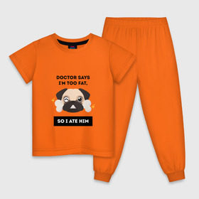 Детская пижама хлопок с принтом Футболка с мопсом , 100% хлопок |  брюки и футболка прямого кроя, без карманов, на брюках мягкая резинка на поясе и по низу штанин
 | бульдог | дог | животные | мопс | собака | толстый | юмор