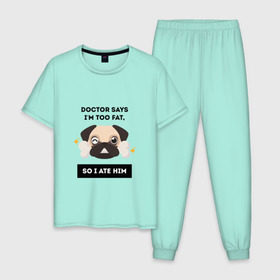 Мужская пижама хлопок с принтом Футболка с мопсом , 100% хлопок | брюки и футболка прямого кроя, без карманов, на брюках мягкая резинка на поясе и по низу штанин
 | Тематика изображения на принте: бульдог | дог | животные | мопс | собака | толстый | юмор