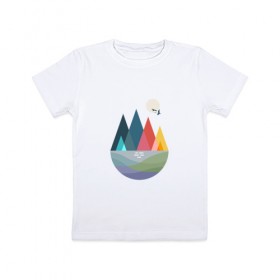 Детская футболка хлопок с принтом Где-то... , 100% хлопок | круглый вырез горловины, полуприлегающий силуэт, длина до линии бедер | геометрия | горы | графика | дизайн | красиво | птицы | солнце