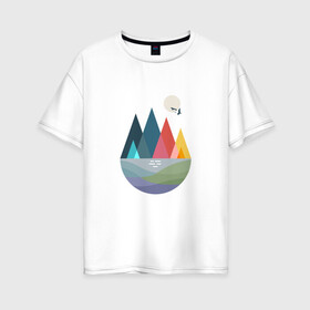 Женская футболка хлопок Oversize с принтом Где-то , 100% хлопок | свободный крой, круглый ворот, спущенный рукав, длина до линии бедер
 | геометрия | горы | графика | дизайн | красиво | птицы | солнце
