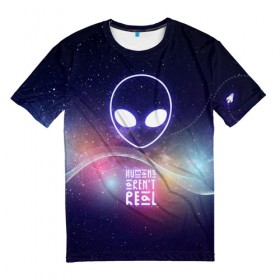 Мужская футболка 3D с принтом НЛО: людей не существует. , 100% полиэфир | прямой крой, круглый вырез горловины, длина до линии бедер | вселенная | космос | люди | на луну | нло | планета | пришельцы | человечество
