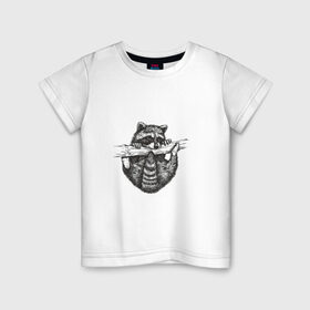 Детская футболка хлопок с принтом Енот - повисун , 100% хлопок | круглый вырез горловины, полуприлегающий силуэт, длина до линии бедер | енотики | еноты