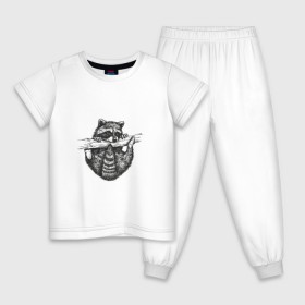 Детская пижама хлопок с принтом Енот - повисун , 100% хлопок |  брюки и футболка прямого кроя, без карманов, на брюках мягкая резинка на поясе и по низу штанин
 | енотики | еноты