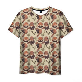 Мужская футболка 3D с принтом Red panda , 100% полиэфир | прямой крой, круглый вырез горловины, длина до линии бедер | panda | red panda | small panda | животные | красная панда | лес | панда
