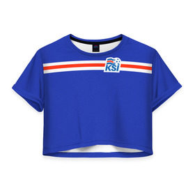 Женская футболка 3D укороченная с принтом KSI ICELAND SPORT , 100% полиэстер | круглая горловина, длина футболки до линии талии, рукава с отворотами | fc | football | football club | iceland | ksi | sport | исландия | сборная исландии | спорт | спортивные | униформа | фирменные цвета | фк | футбол | футбольный клуб