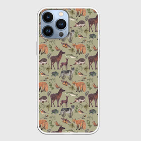 Чехол для iPhone 13 Pro Max с принтом Wild animals ,  |  | animals | deer | forest | fox | nature | wild nature | дикие животные | ёжик | лес | лиса | олень | природа | рыба